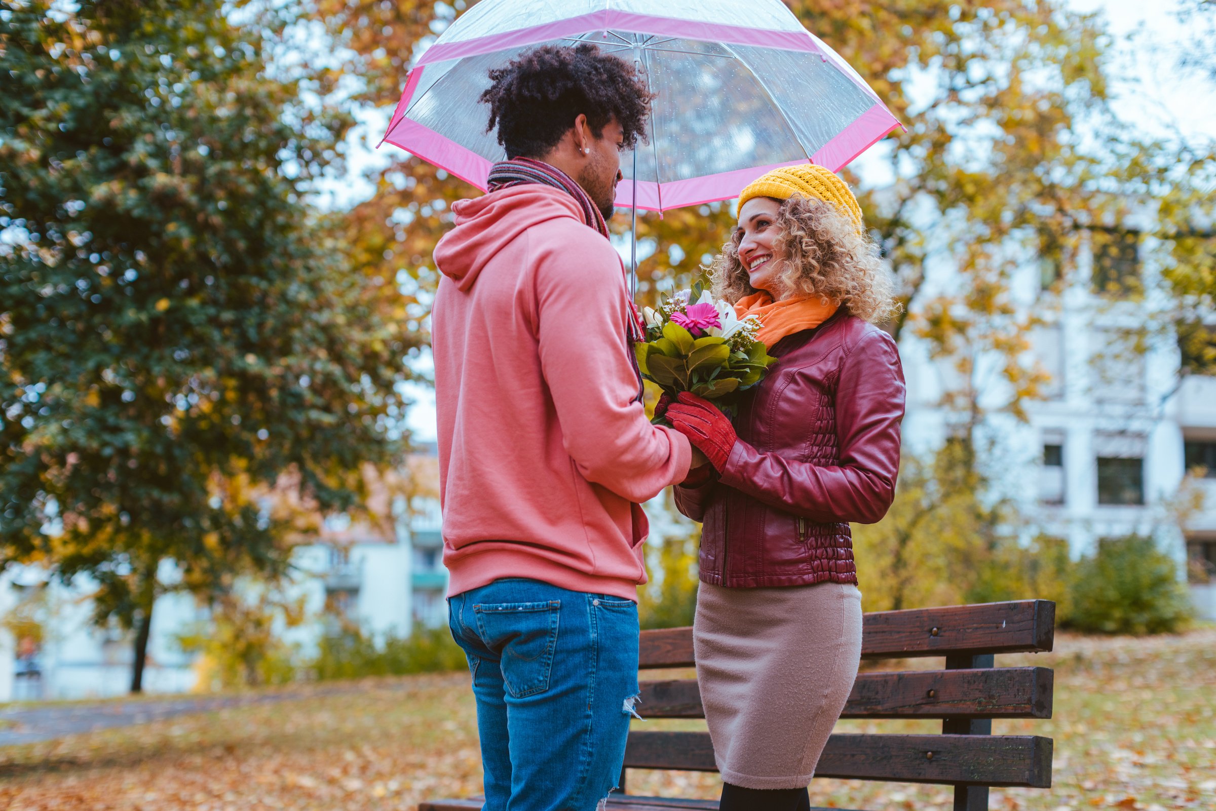 Man Giving Flowers to His Girlfriend